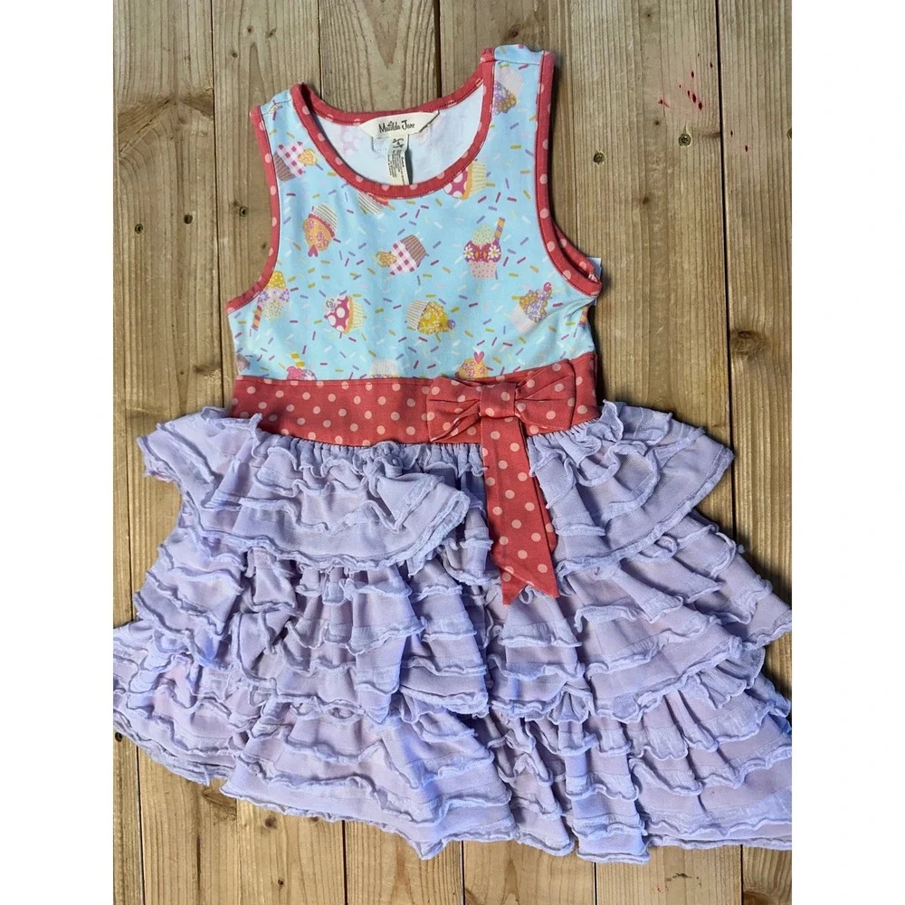 Matilda Jane‎ Girls Cupcake Ruffle Dress Blue Purple Polka Dot Size 4